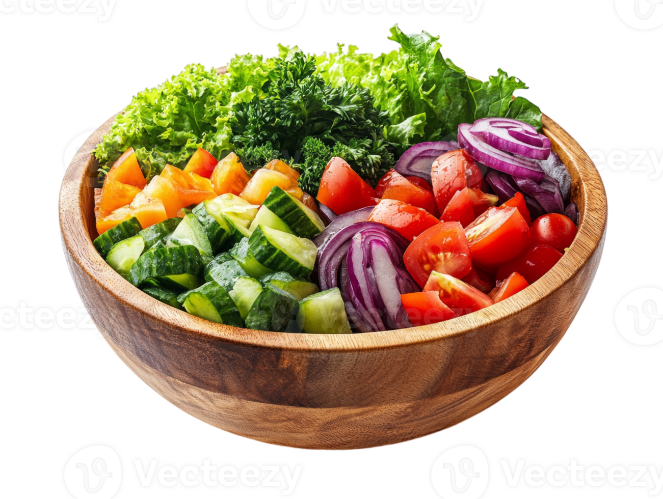 A wooden bowl filled with a variety of vegetables png