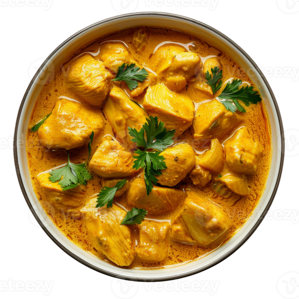 A bowl of chicken curry with parsley png