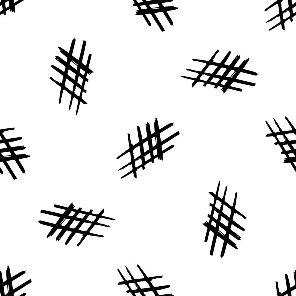 Doodle pencil brush style seamless pattern of grid, hashtags repetition. Hand drawn outline sketch. vector