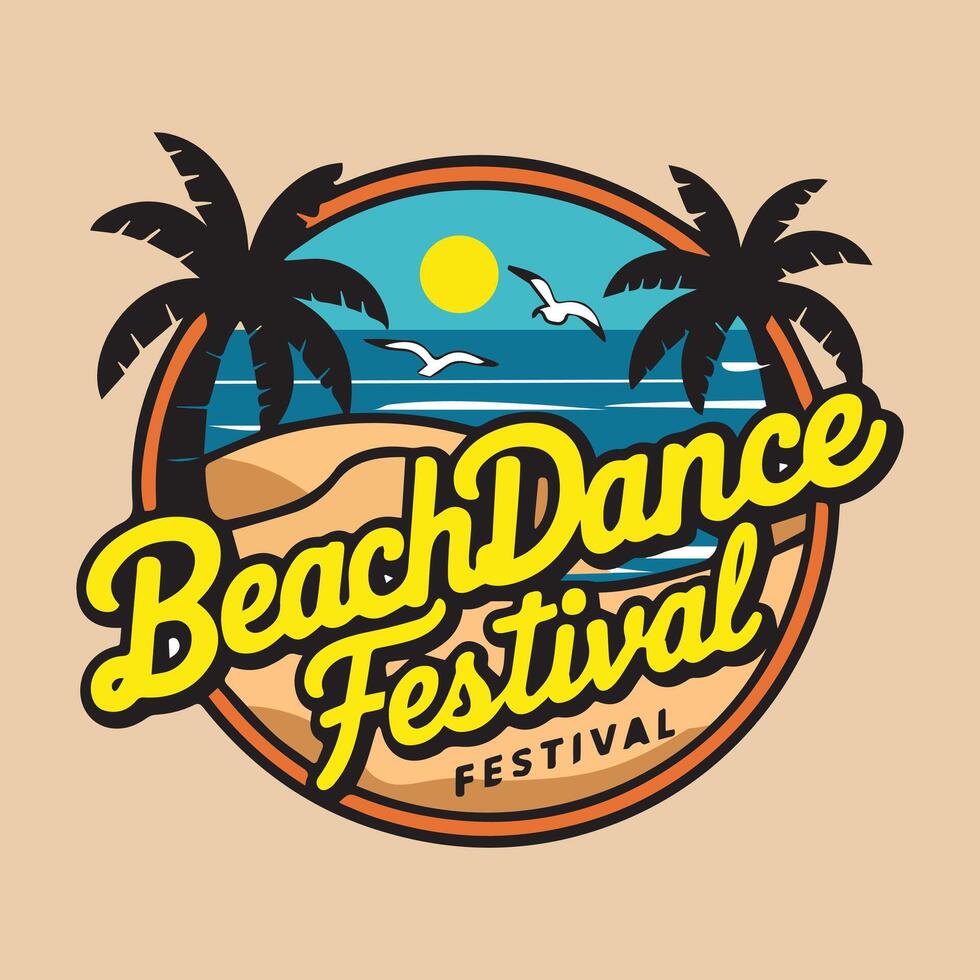 Beach dance festival design, summer design for a beach party with palm trees and vacation concept retro color summer ready for banner, poster, pod any print, item vector