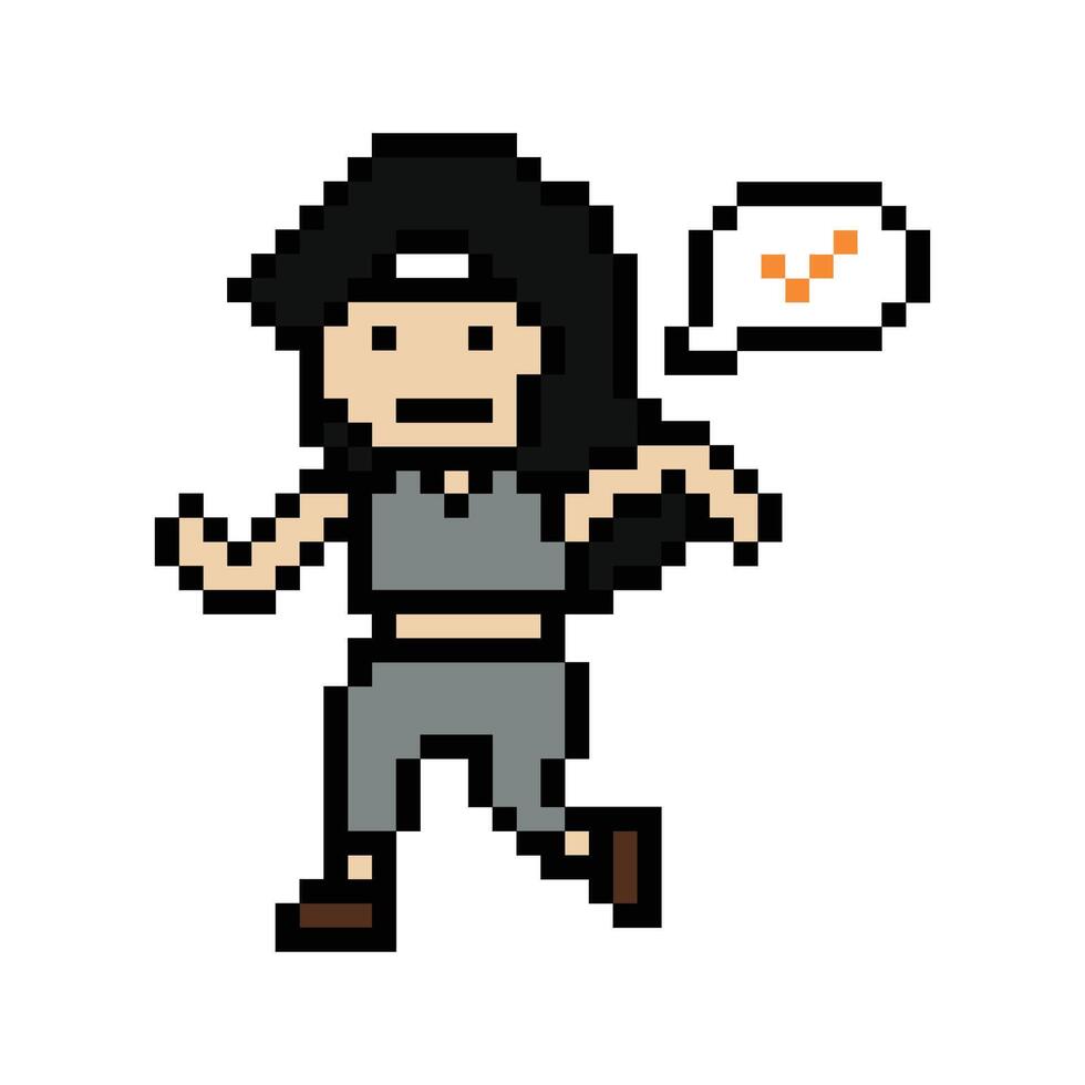 Cute woman girl or lady run exercise fitness pixel art cute cartoon. vector