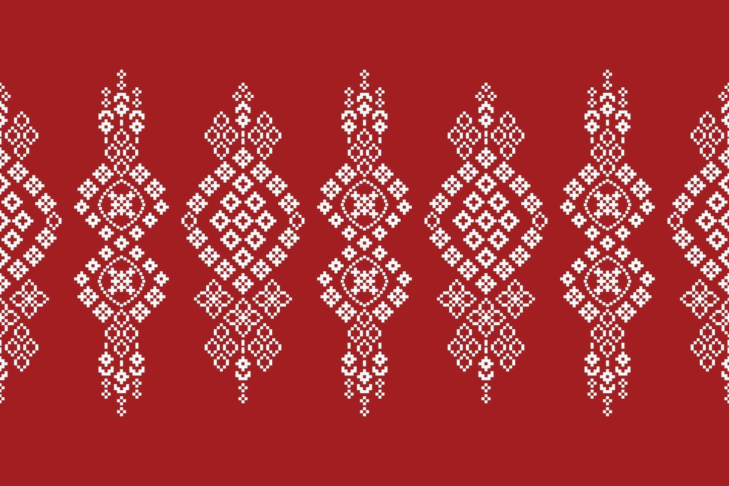Motif cross stitch fabric pattern red color background design wallpaper. vector