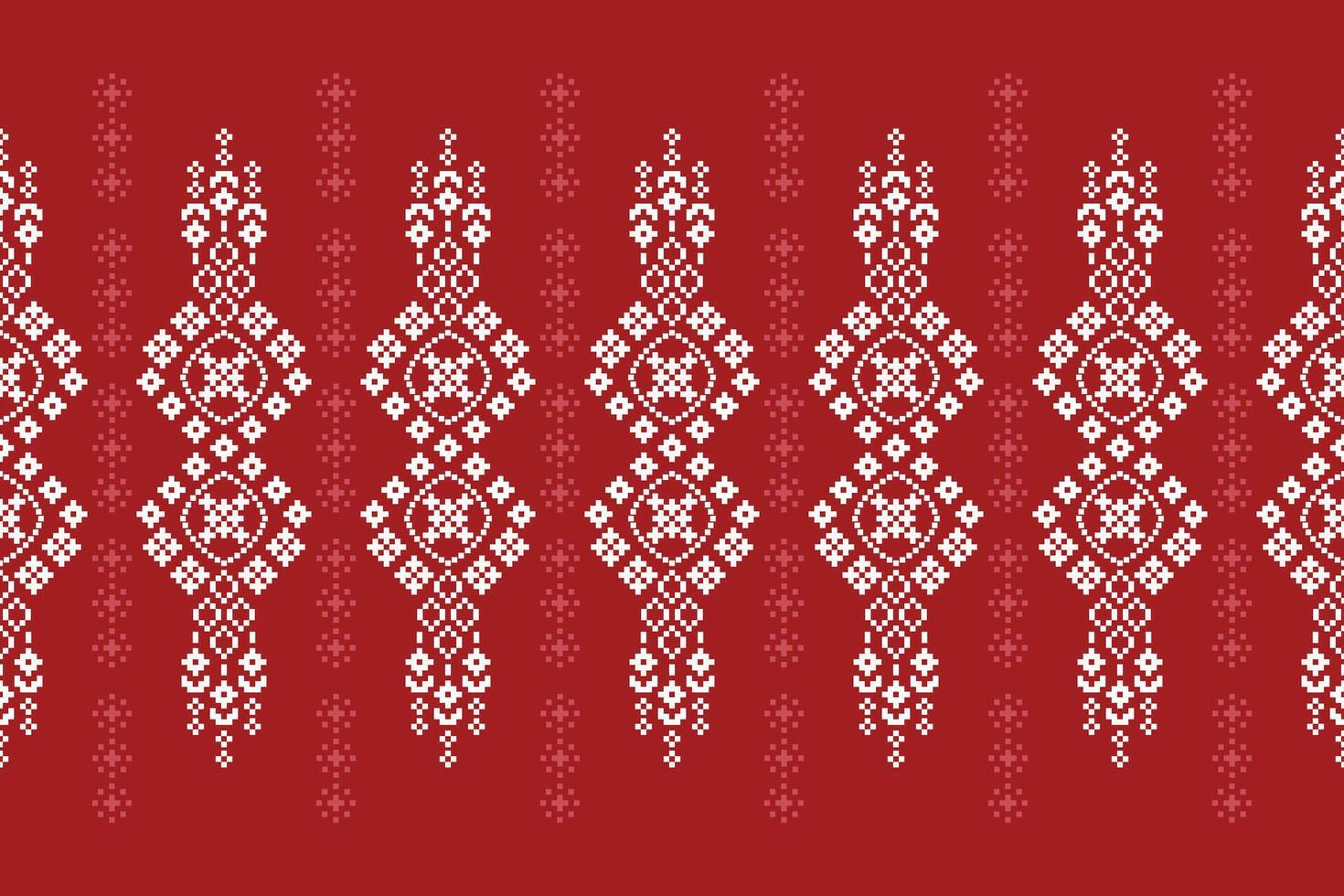 Red color background motif cross stitch fabric pattern red color design wallpaper. vector