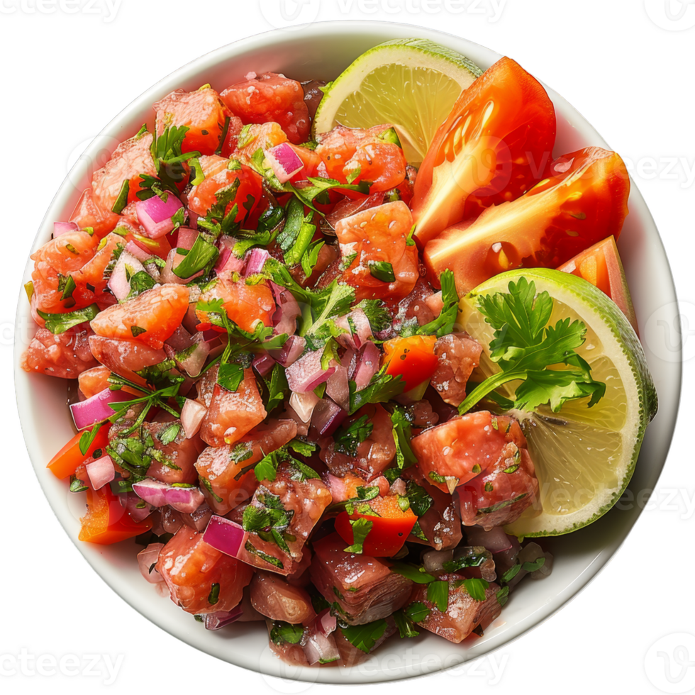 Shrimp ceviche in a bowl on transparent background png
