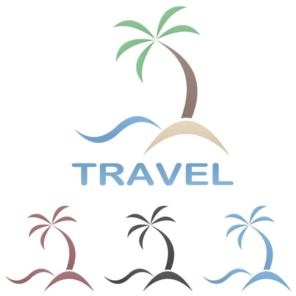 Travel logo template - beach, palm tree, sea vector
