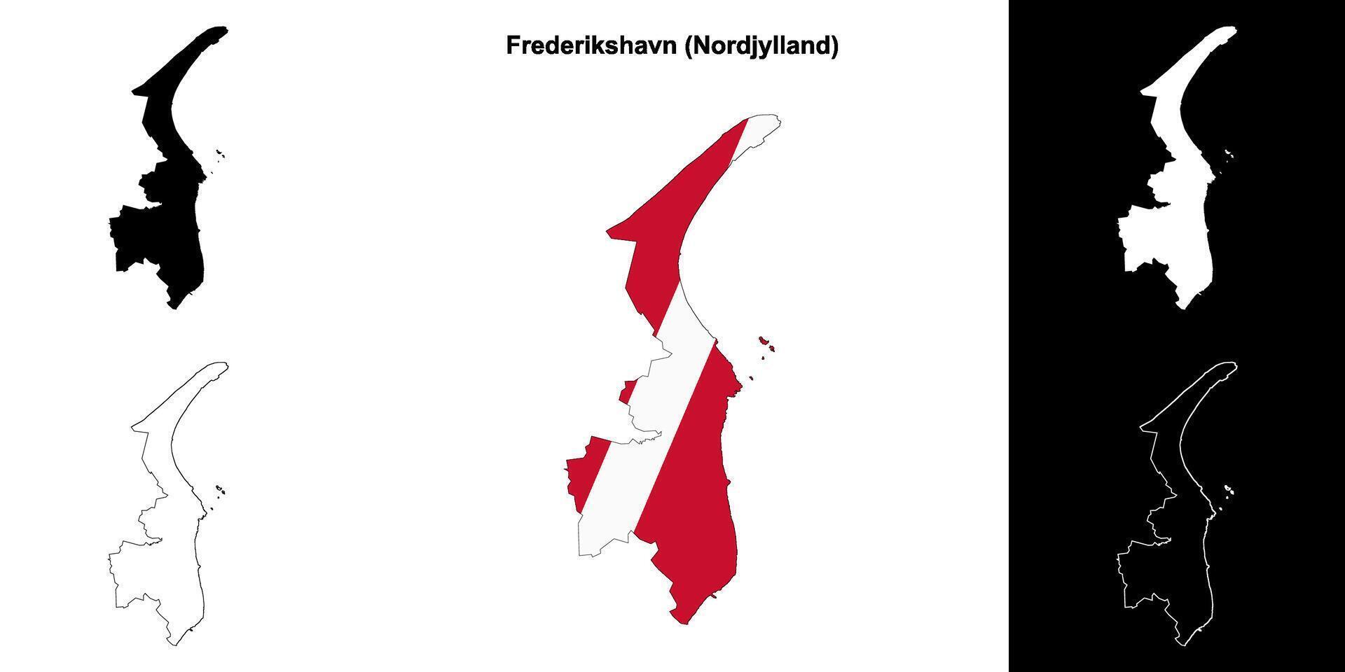 Frederikshavn municipality outline map set vector