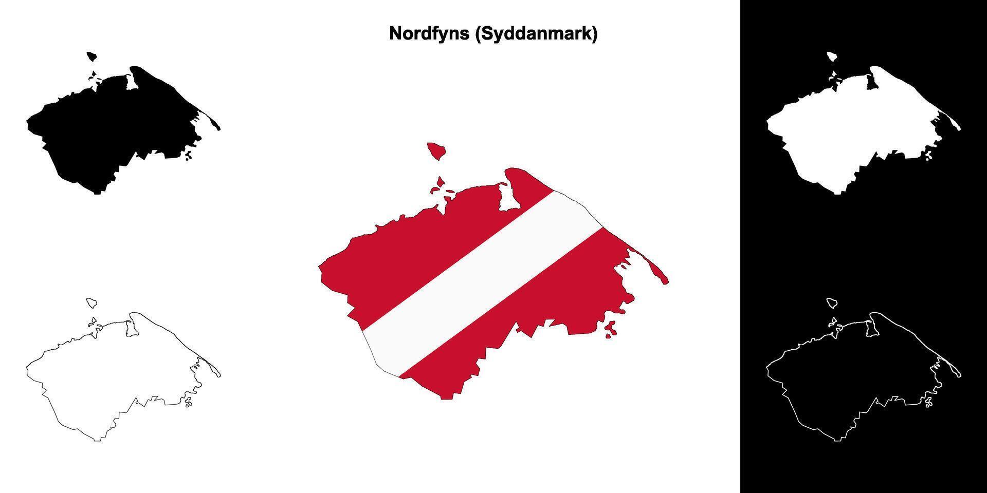 Nordfyns municipality outline map set vector