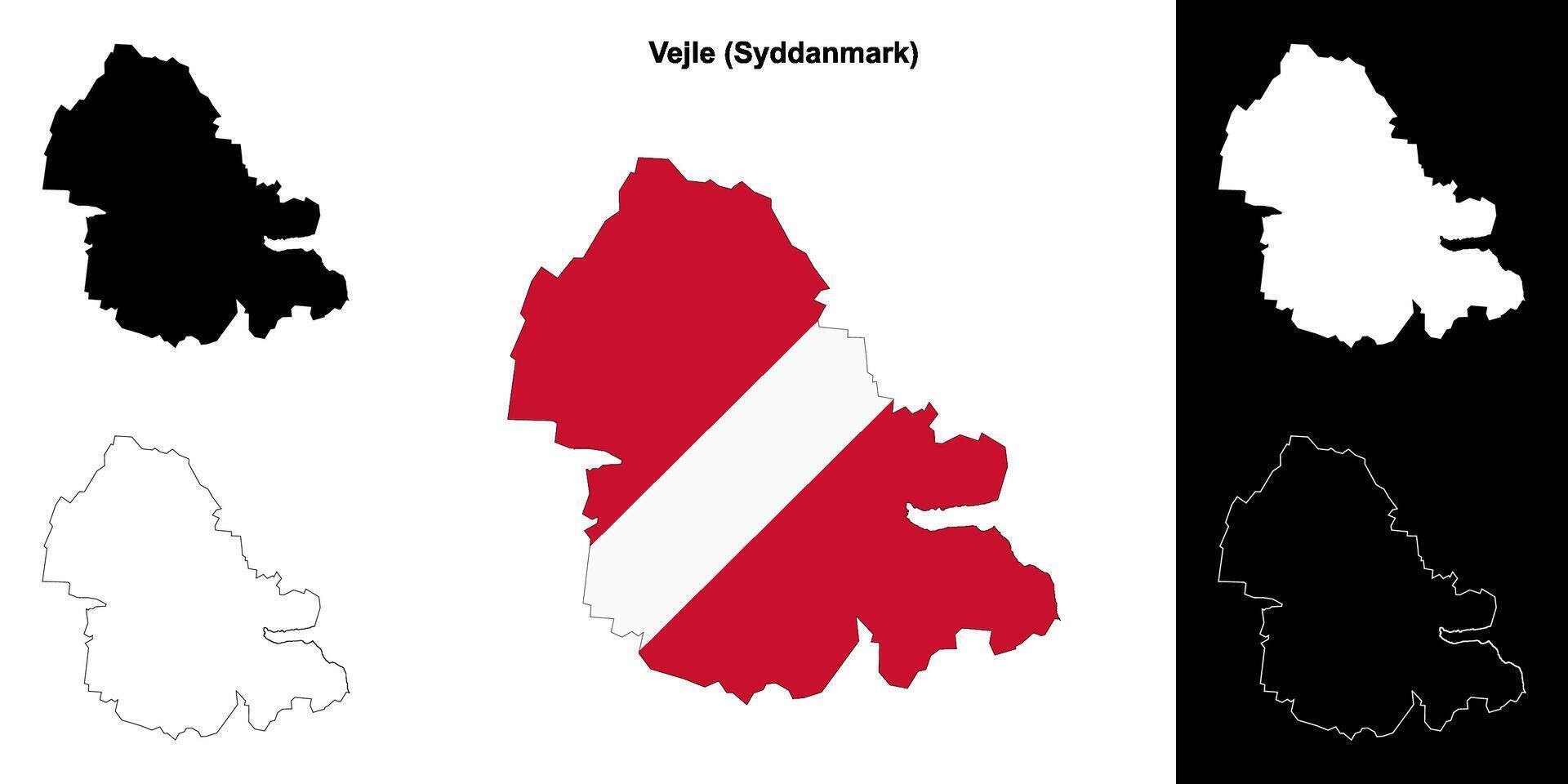 Vejle municipality outline map set vector
