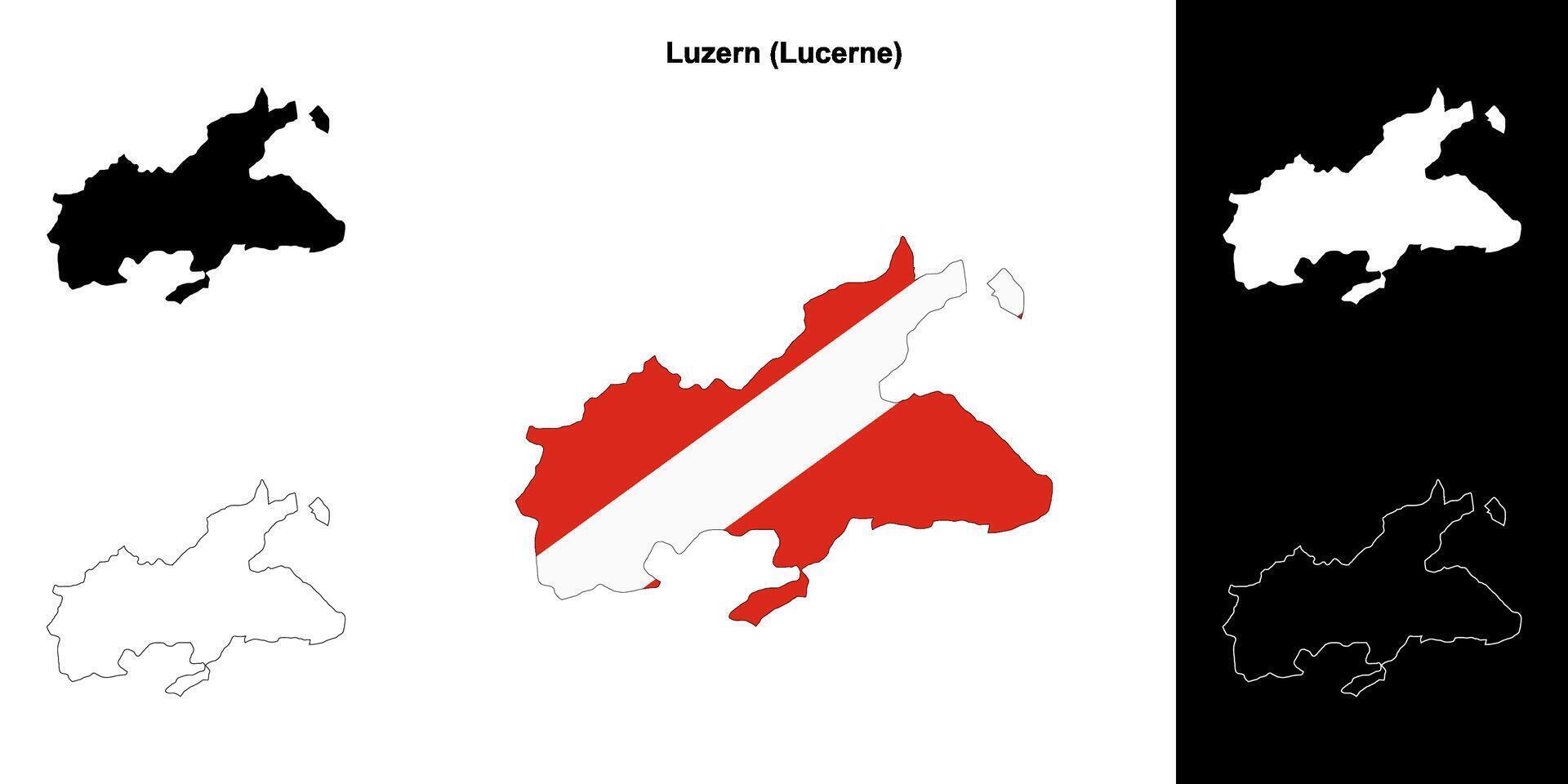 Luzern blank outline map set vector
