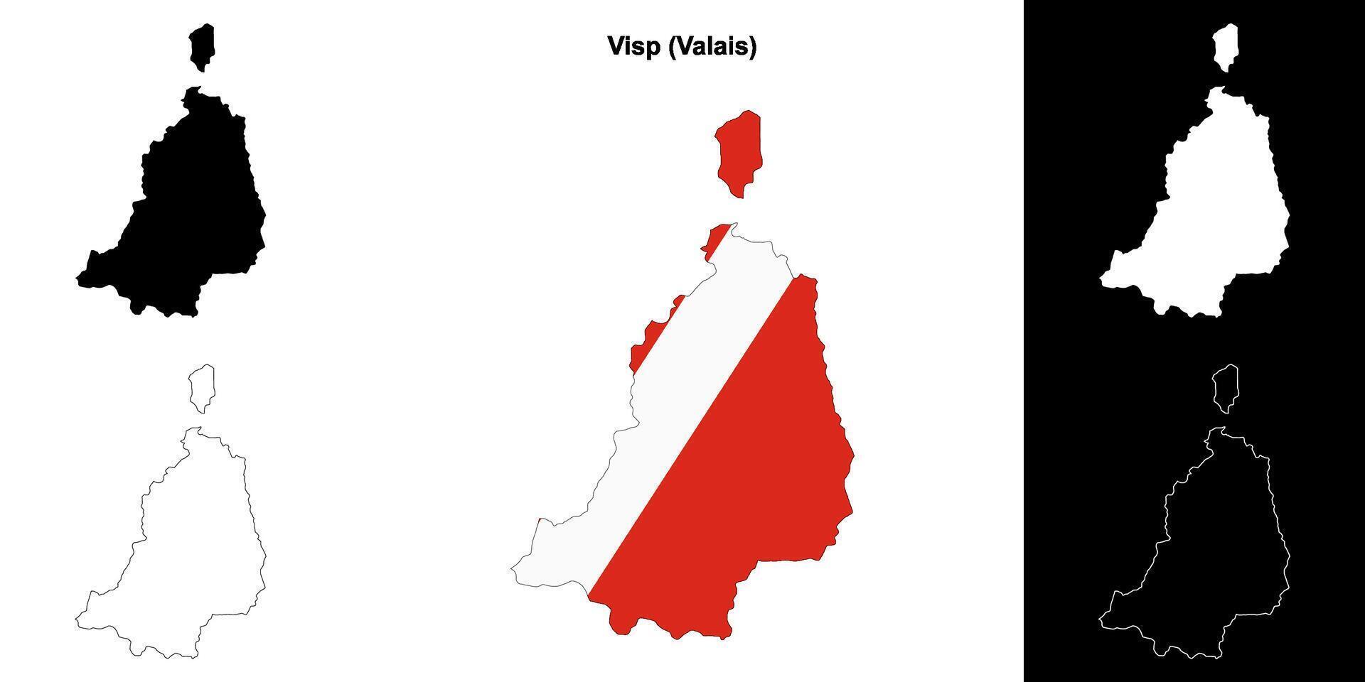 Visp blank outline map set vector
