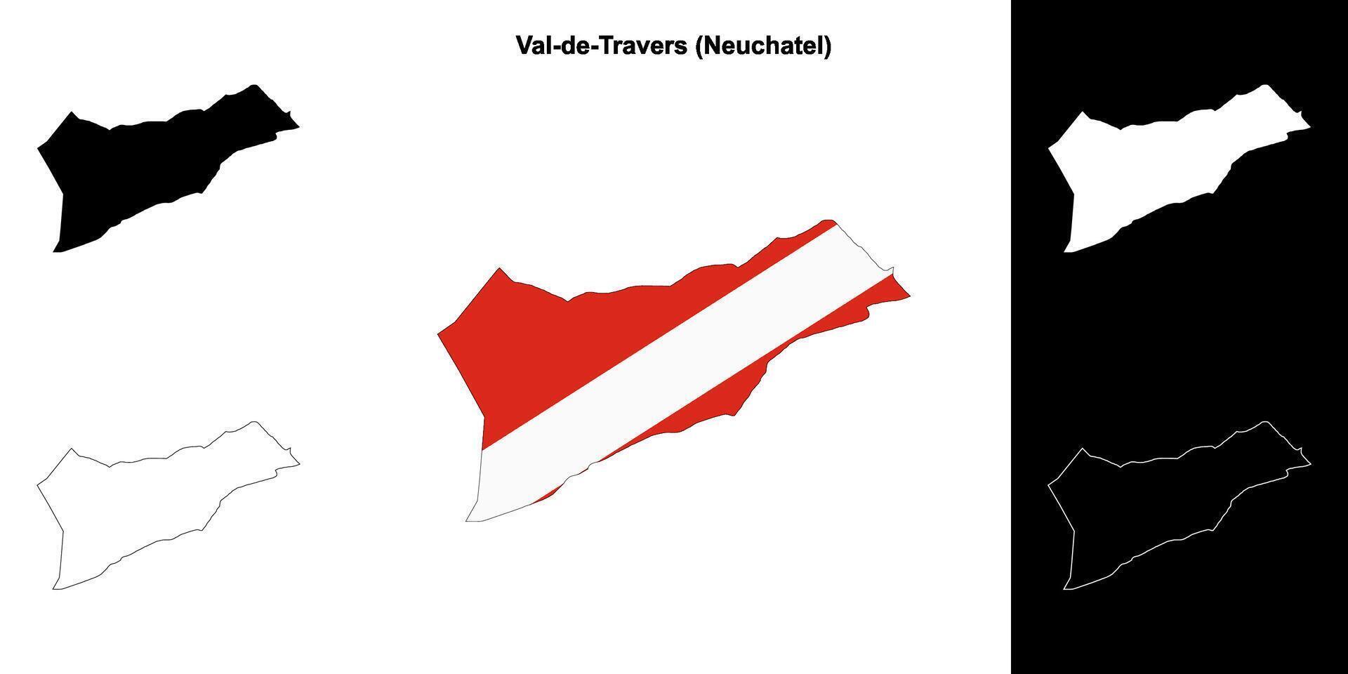Val-de-Travers blank outline map set vector