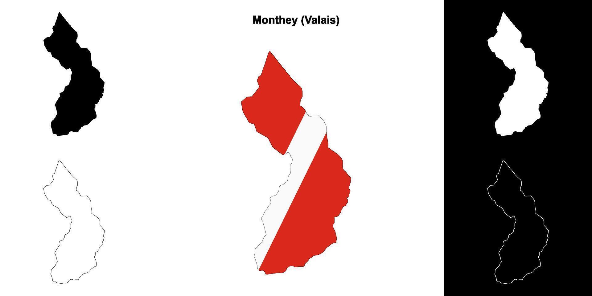 Monthey blank outline map set vector