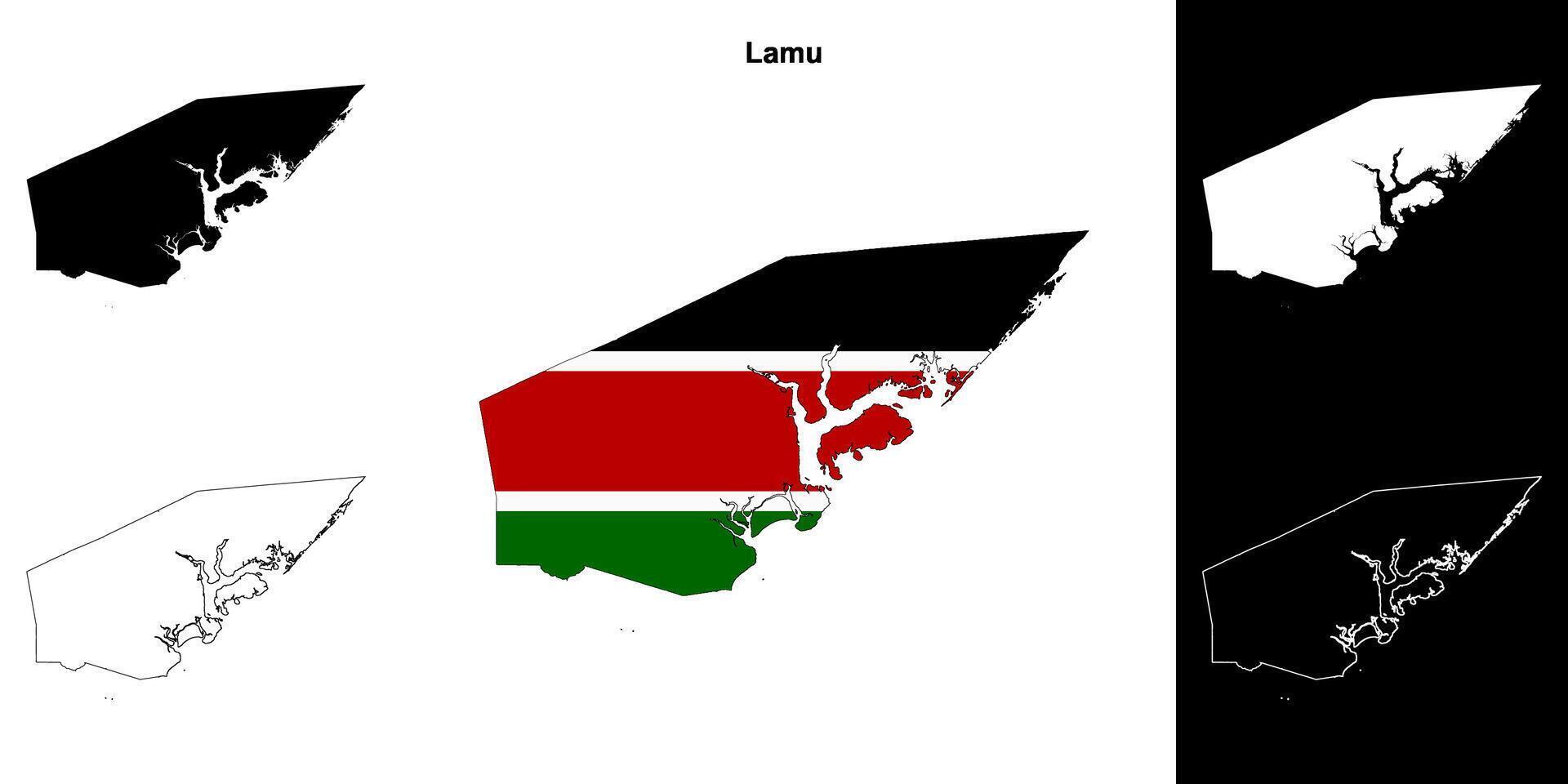 Lamu county outline map set vector