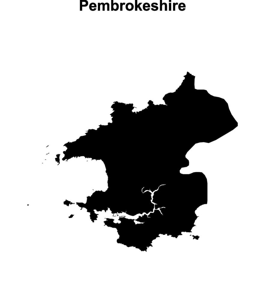 Pembrokeshire blank outline map vector
