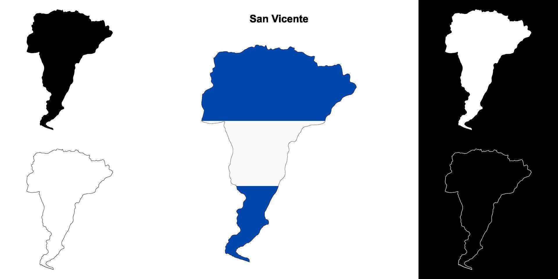 San Vicente department outline map set vector