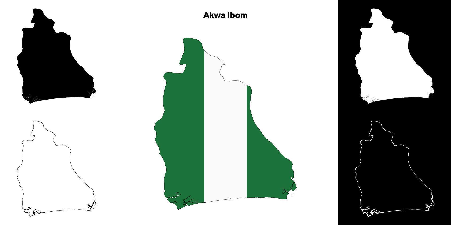 Akwa Ibom state outline map set vector