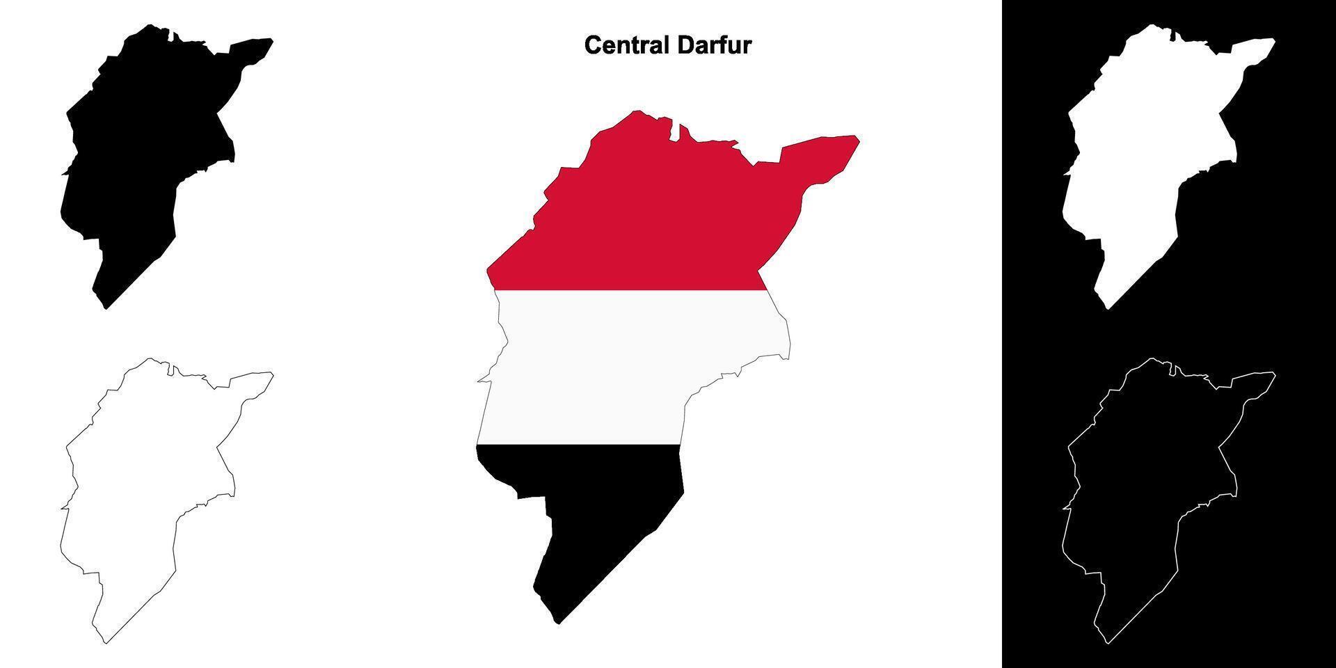 Central Darfur state outline map set vector