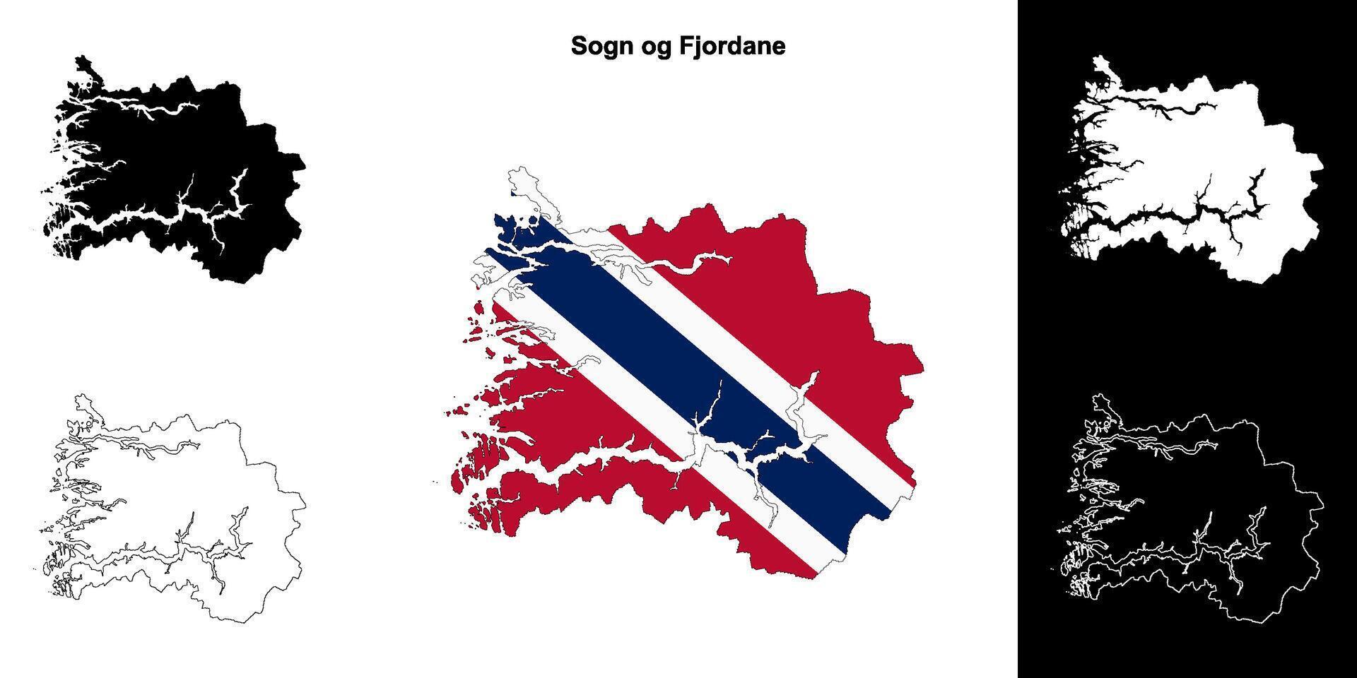 Sogn og Fjordane county outline map set vector