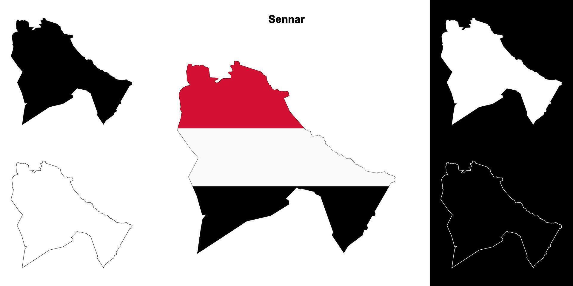 Sennar state outline map set vector