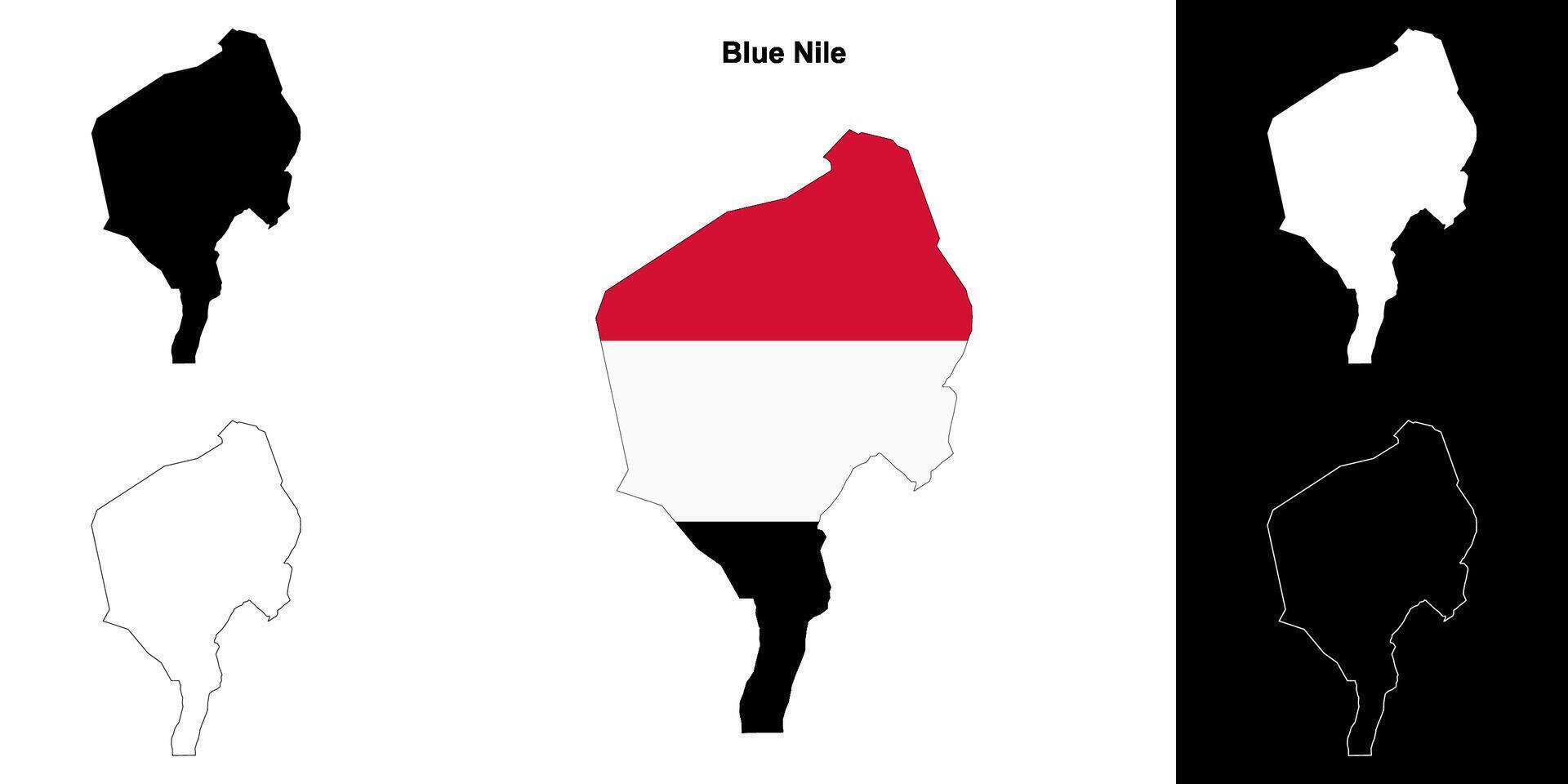 Blue Nile state outline map set vector