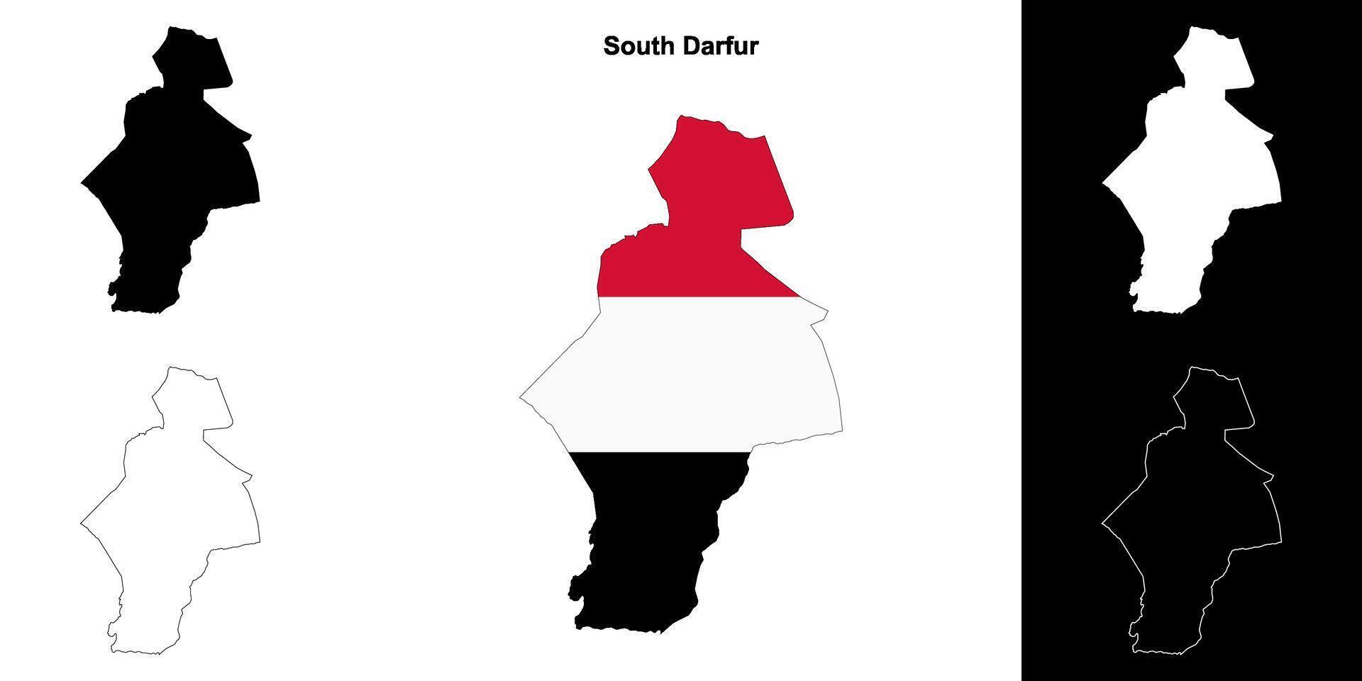South Darfur state outline map set vector