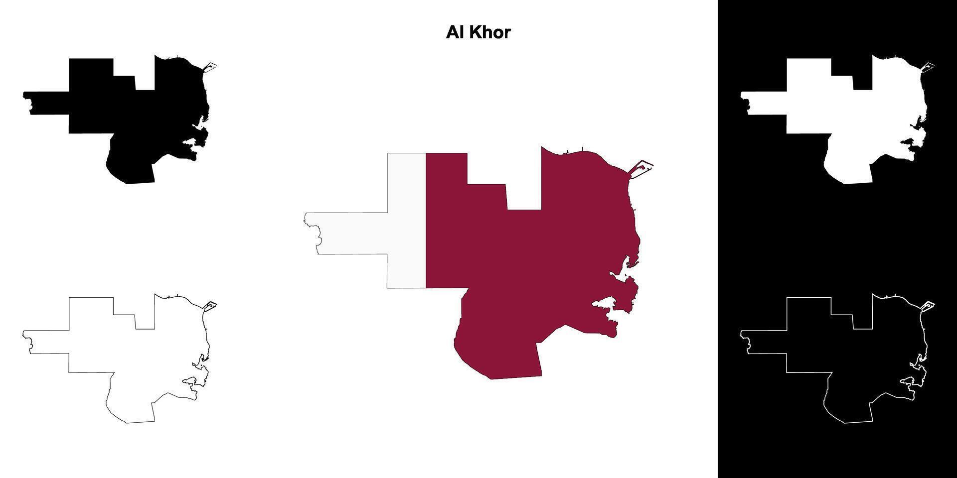 Al Khor municipality outline map set vector