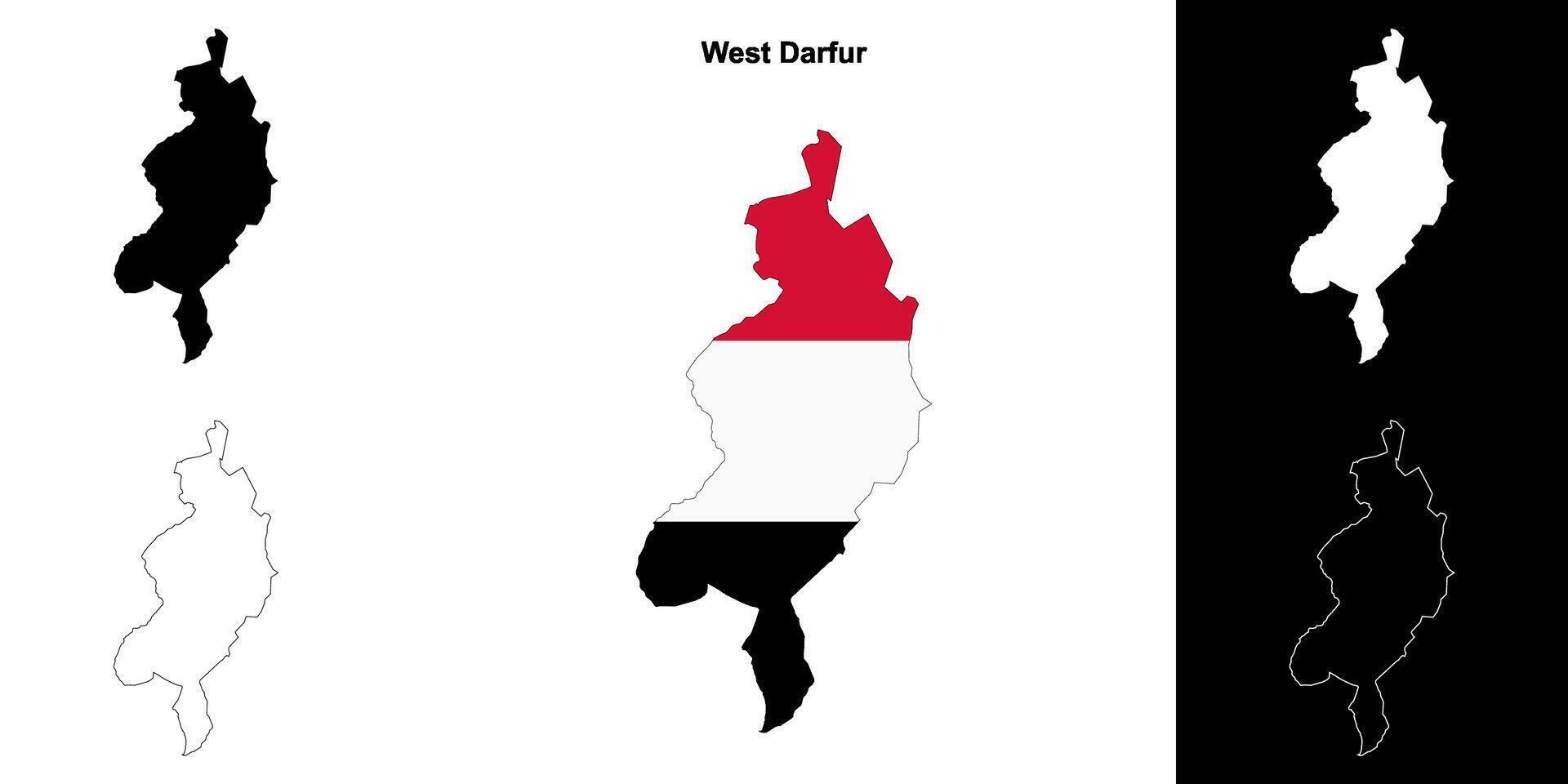 West Darfur state outline map set vector