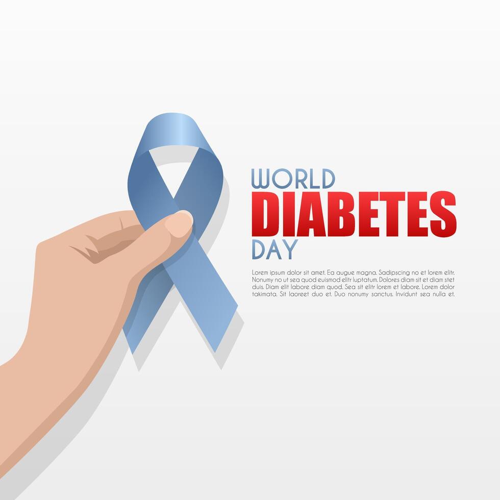 World Diabetes Day. with illustration of hand holding light blue ribbon on white background vector