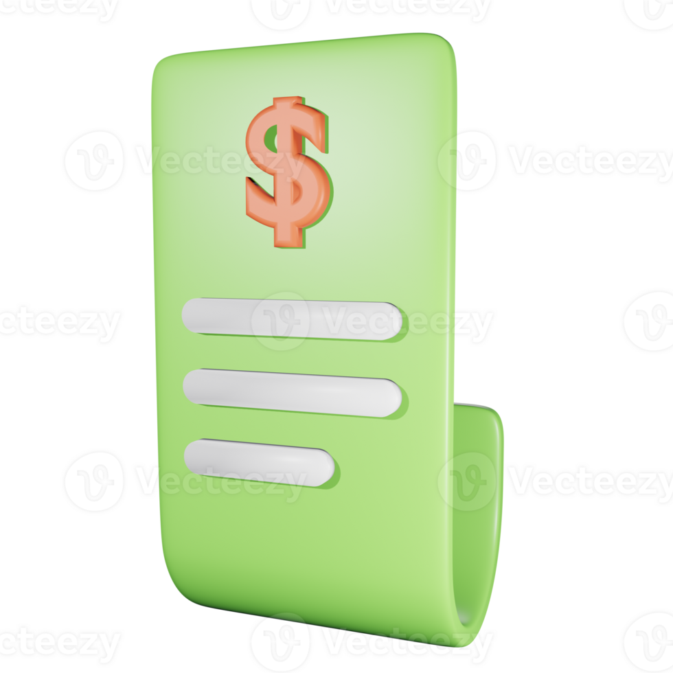 3d illustration of invoice or bill paper with transparent background png