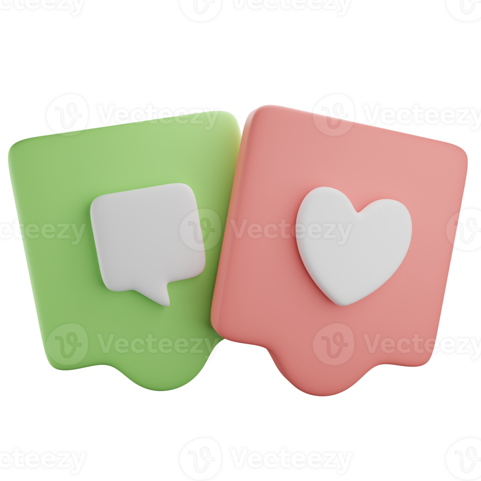 3d illustration of social media icons like love or like and comment, It can use for web or apps and many more purpose. png