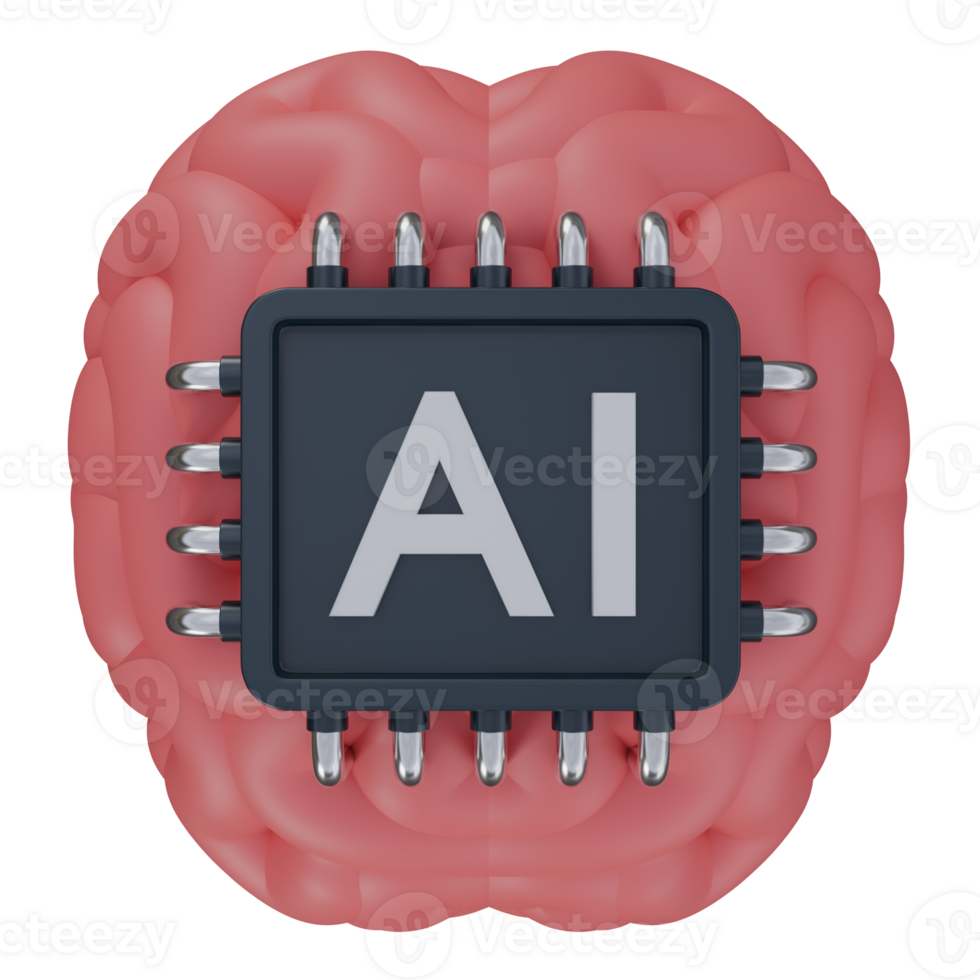 3d illustration of ai brain with chip, technology 3d elements, rendering. it can be used for any purpose. png