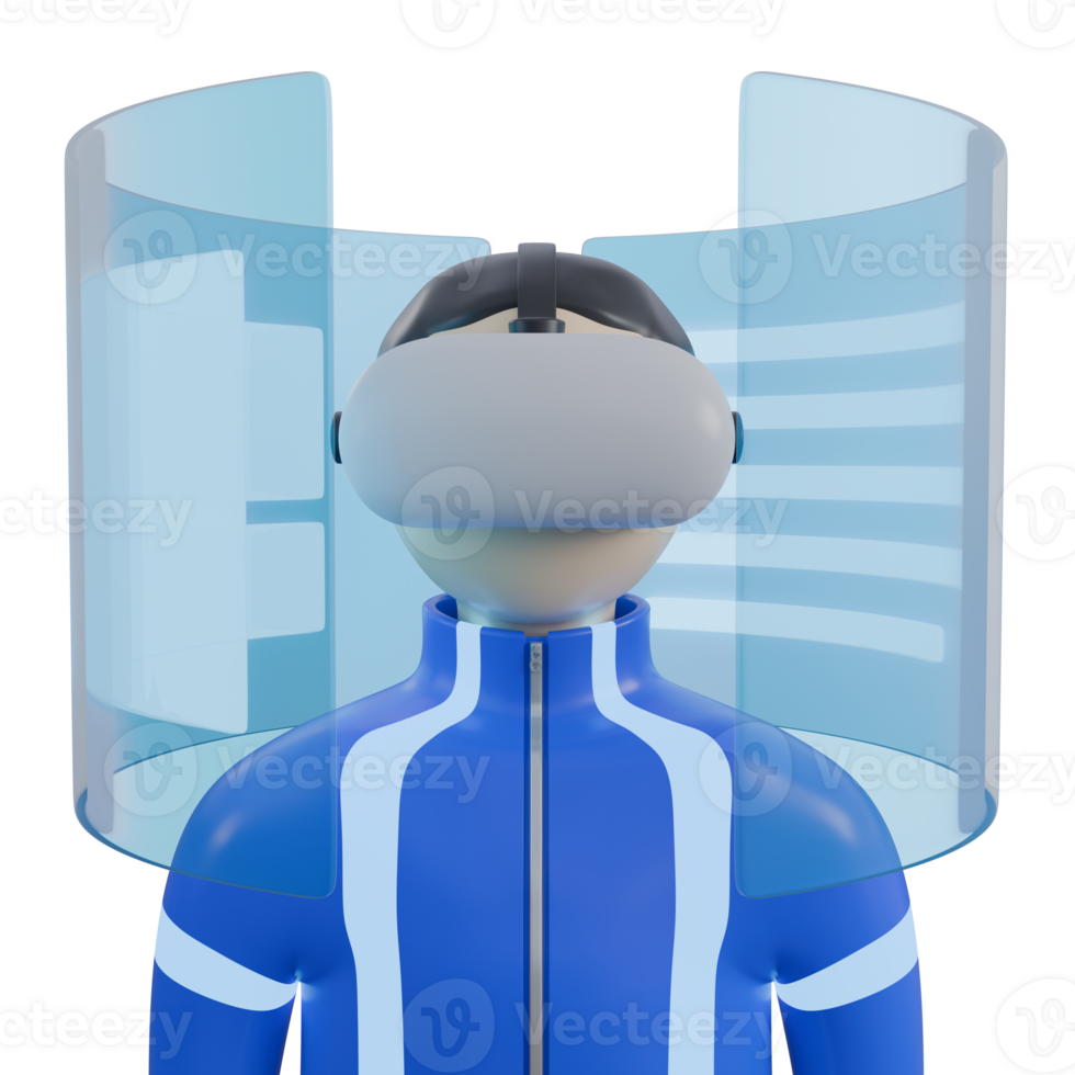 3d illustration of VR or virtual reality device, man is using virtual reality with hologram animation, 3d elements, rendering. it can be used for any purpose. png