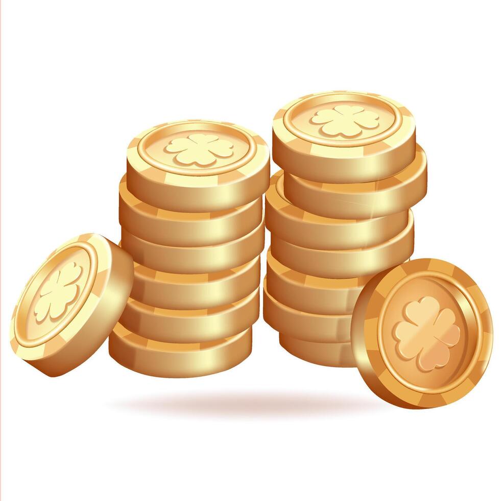 Falling golden with white poker chips, tokens on white background. 3-d illustration for casino, game design, flyer, poster, banner, web, advertising. vector