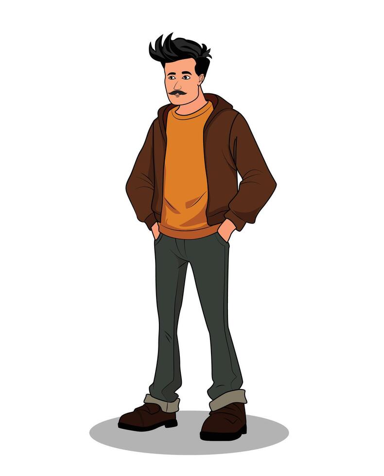 A man wearing winter jacket cartoon illustration vector