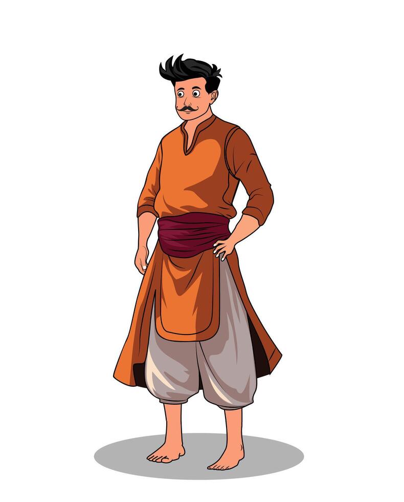 A village man three quarter pose cartoon character design vector