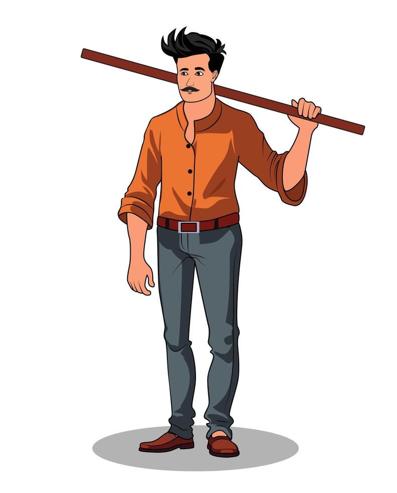 Village Man Cartoon Illustration with a Rustic Touch vector