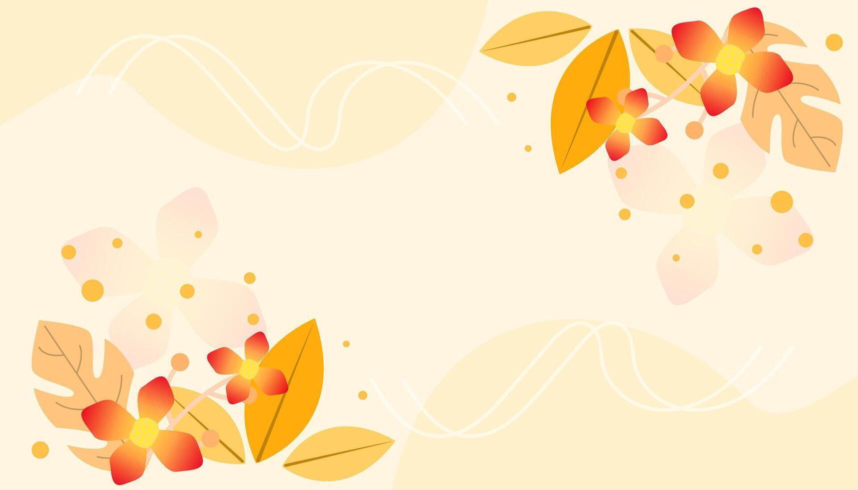 background of flowers and leaves in orange gradient vector
