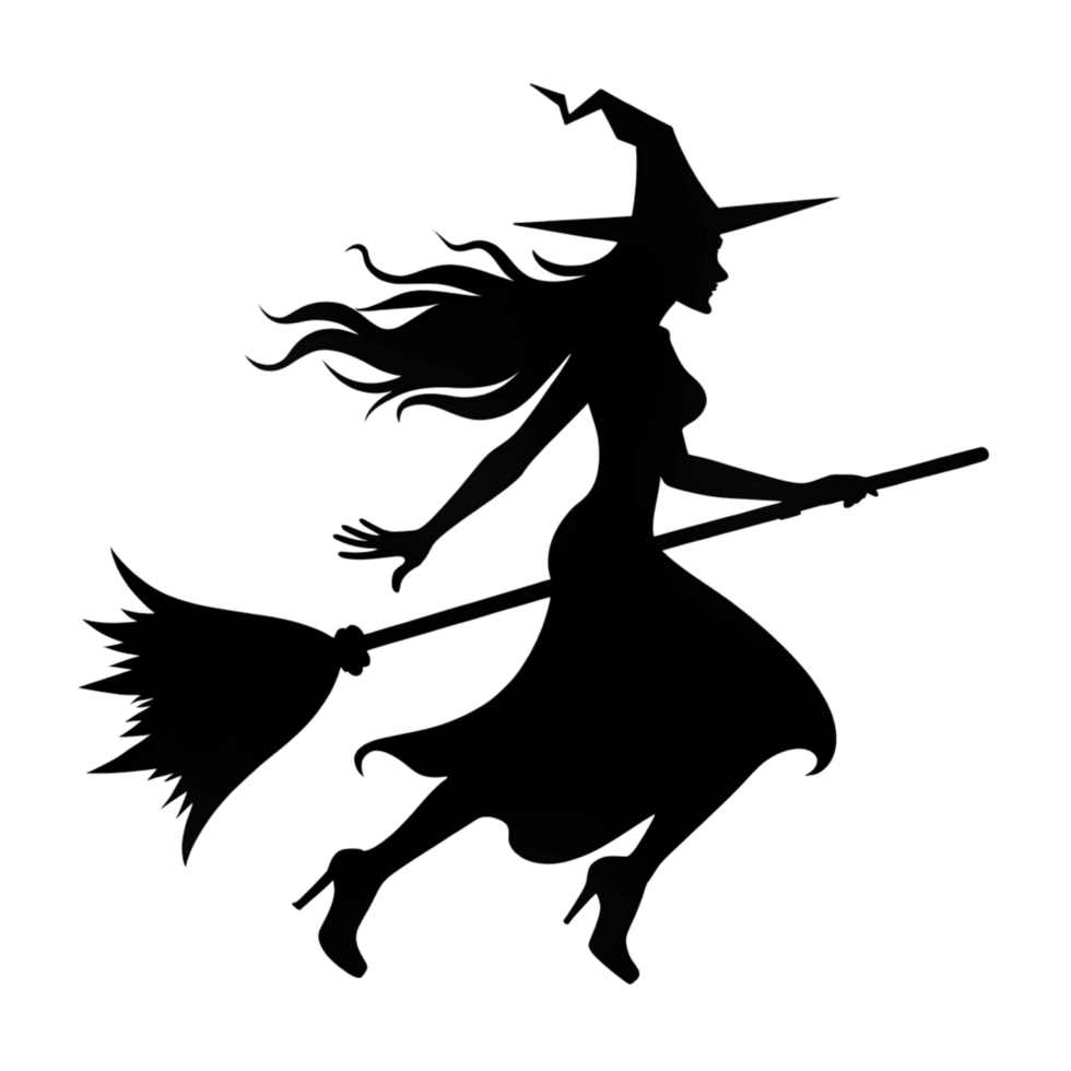 Silhouette of a Witch on a Broom png