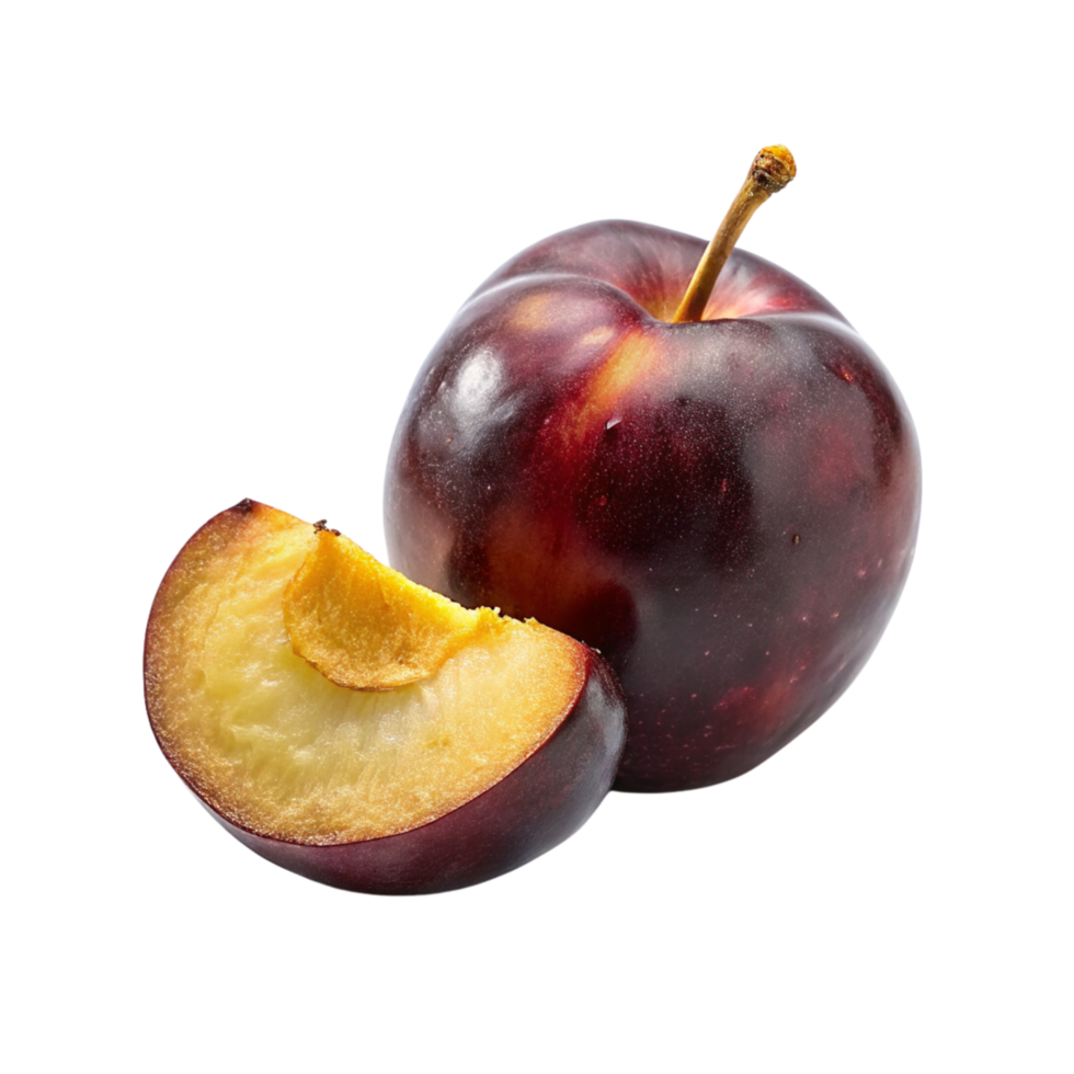 Isolated Plum Fruit With Slice on a Transparent Background png