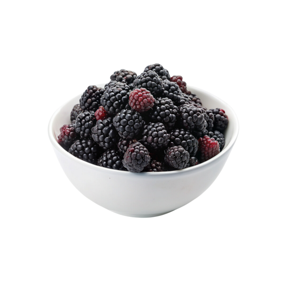White Bowl of Fresh Blackberries on a Transparent Background png