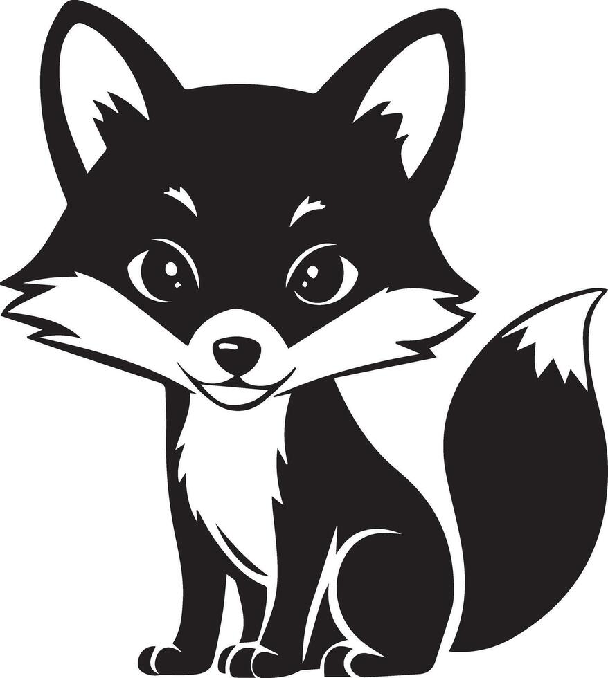 A black and white cartoon fox sitting down vector
