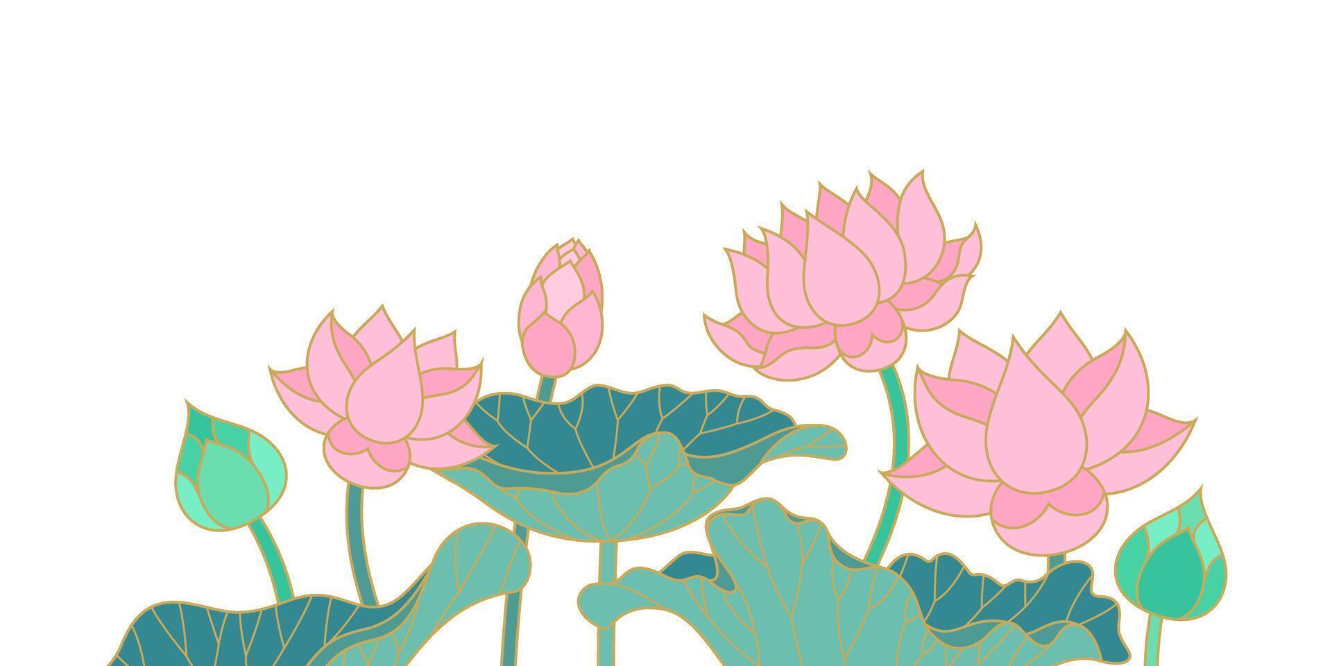 lotus flowers and leaves thai style illustration vector