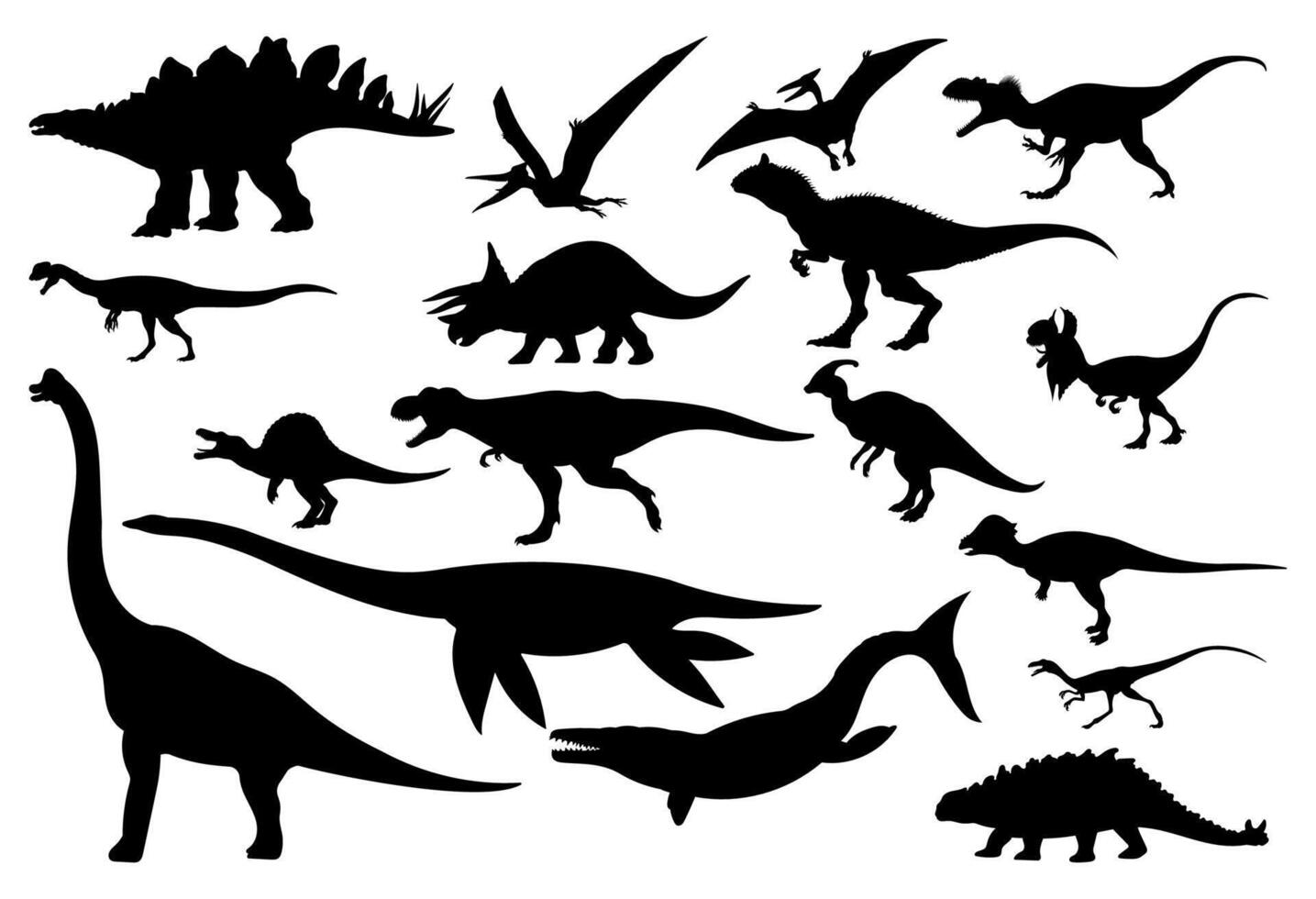 Set of dinosaur silhouette illustrations vector