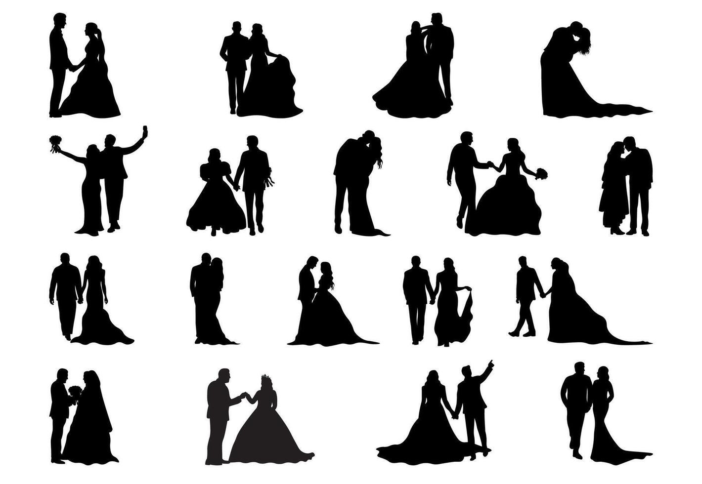 Set of 18 item wedding couple silhouette illustration vector