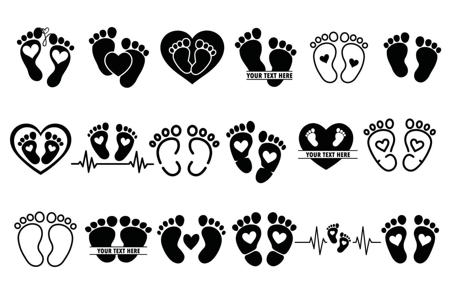 Baby Footprint Silhouette Bundle, Footsteps Icon Set. vector