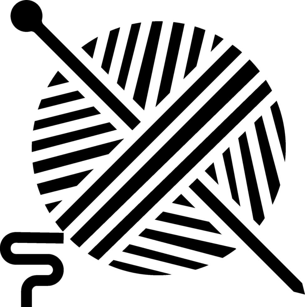 A black and white logo with a ball of yarn and a needle vector