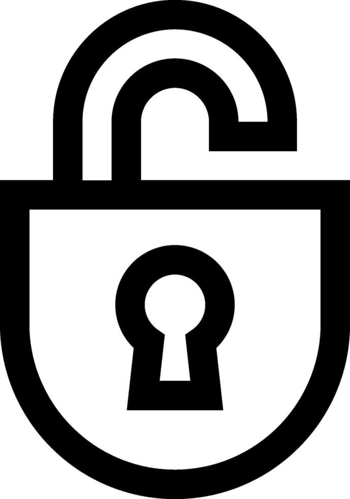 A black and white icon of a lock with a keyhole vector