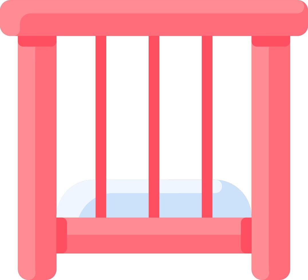 A pink crib with a blue mattress vector