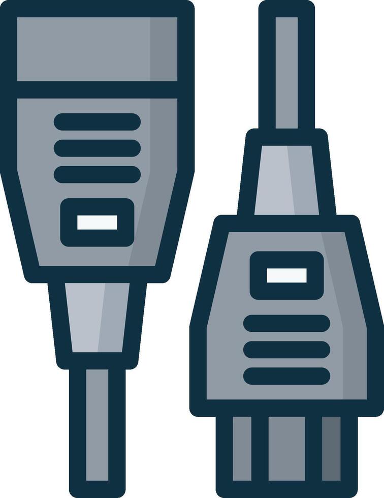 Two cables connected to each other, one is black and the other is gray vector