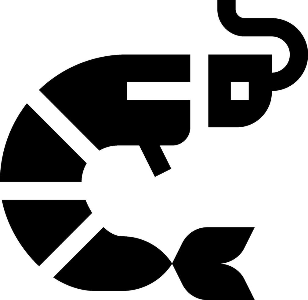 A black and white logo of a shrimp vector